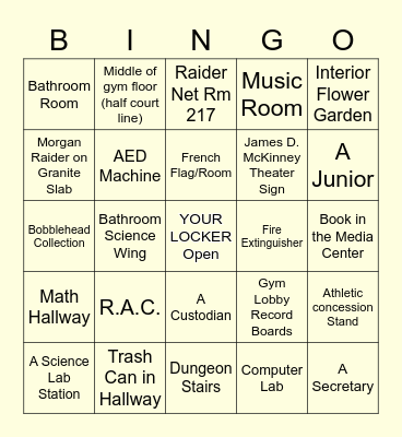 Freshmen Day Camp Bingo Card