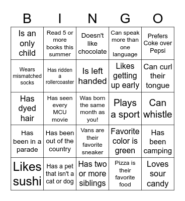 Fun Facts Bingo! Bingo Card