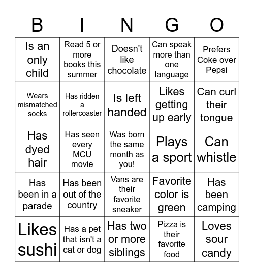 Fun Facts Bingo! Bingo Card