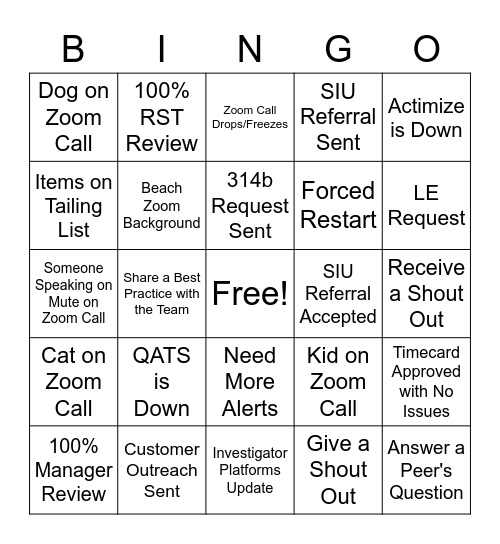 Work Bingo Card