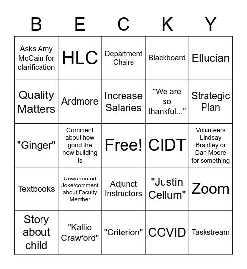 Employee Meeting Bingo Card