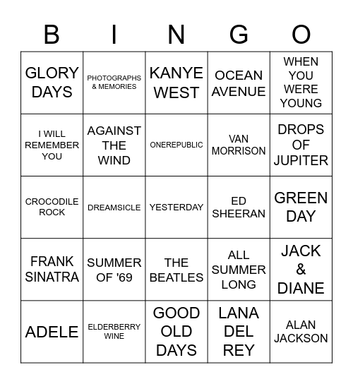 PAST Bingo Card