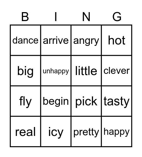 Synonyms Bingo Card
