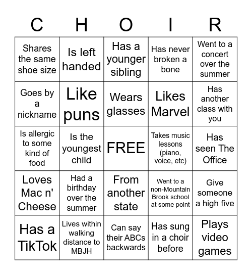 HUMAN BINGO Card