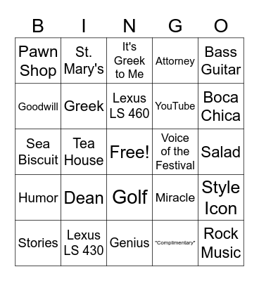Dean's Birthday BINGO Card