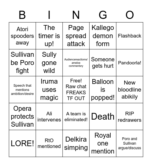 Poro  Bingo! Bingo Card