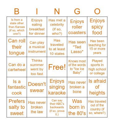 Welcome Back 2022/2023! Bingo Card