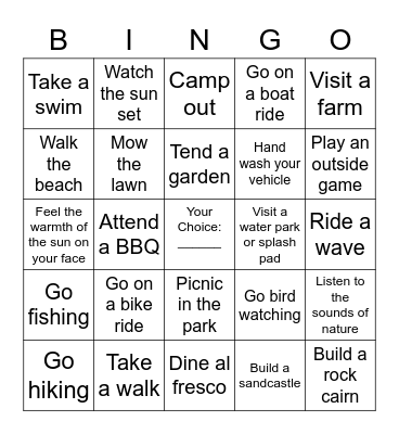 Fun in the Sun Bingo Card