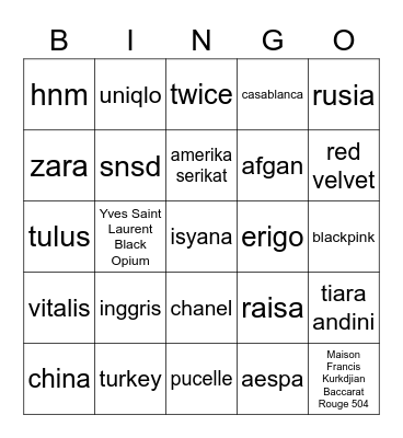veliyo Bingo Card