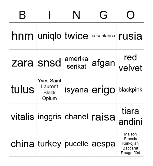 veliyo Bingo Card