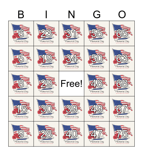 Memorial Day BINGO Card