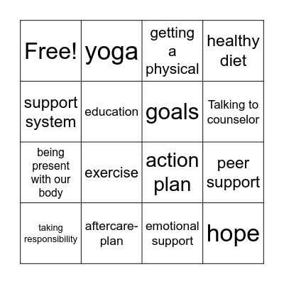 Self-Awareness Bingo Card