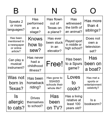 Ice Breaker Bingo Card