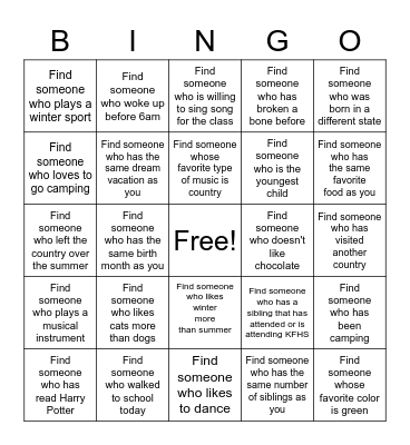 Get to Know Each Other Bingo Card