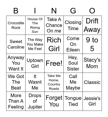 Songs To Sing Bingo Card