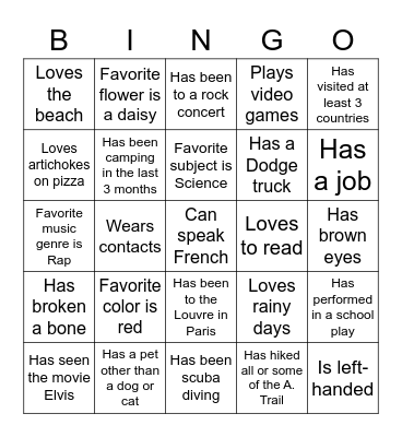 Ice Breaker Bingo Card