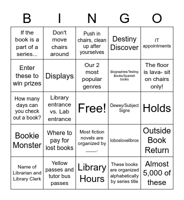 La Joya Library Orientation Bingo Card