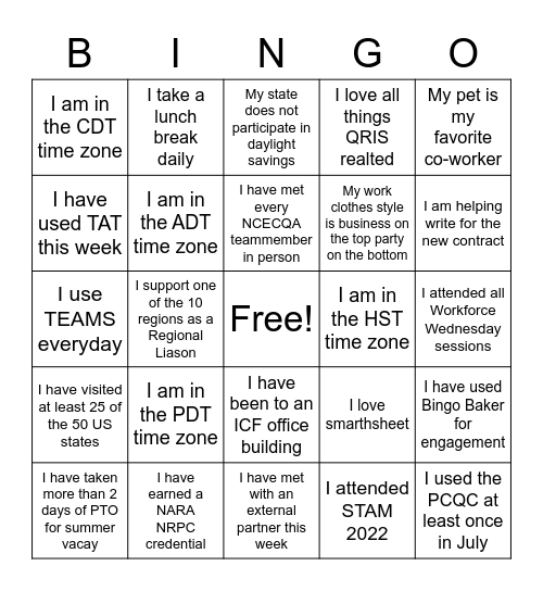 NCECQA - Food For Thought Bingo Card