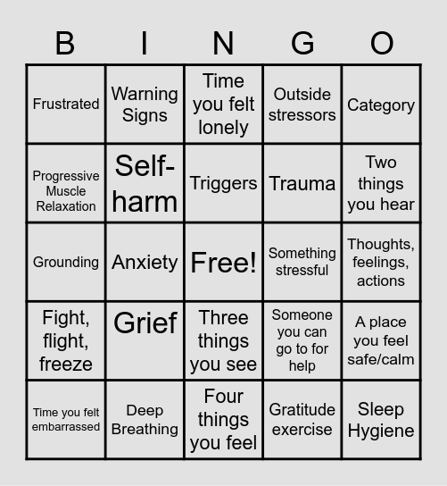 Mental Health Bingo Draft Bingo Card