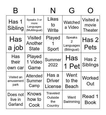 SUMMER 2022 Bingo Card