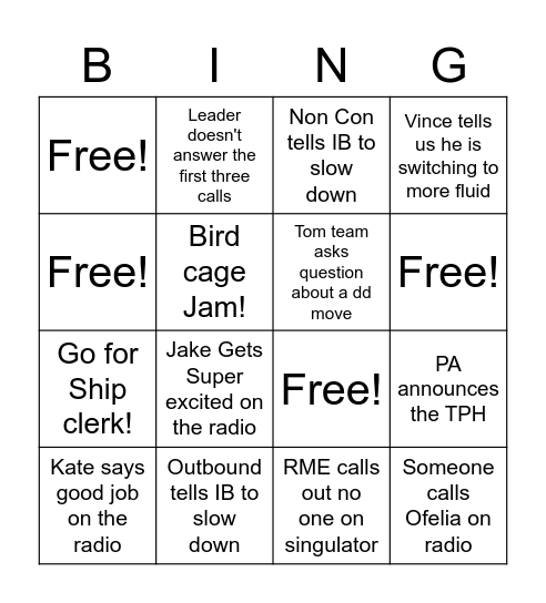 TUS5 Radio Bingo Card