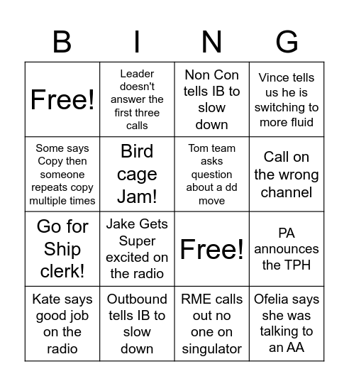 TUS5 Radio Bingo Card