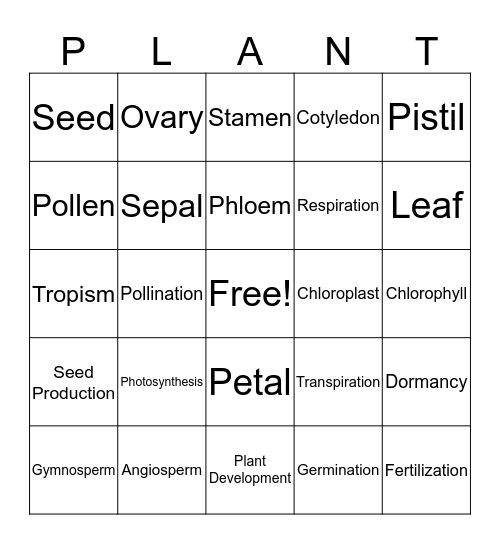 Plant Bingo Card