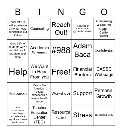 CAMP Orientation - CASSC Bingo Card