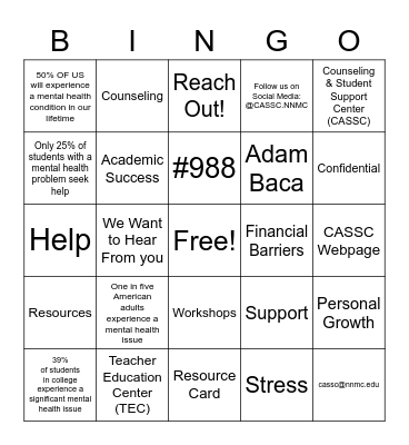 CAMP Orientation - CASSC Bingo Card