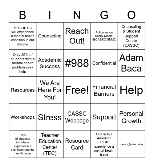 CAMP Orientation - CASSC Bingo Card