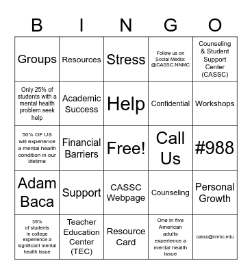 CAMP Orientation - CASSC Bingo Card