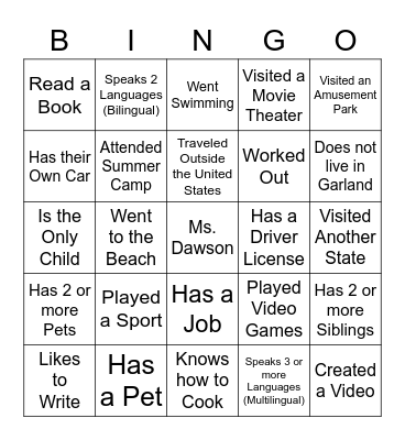 Summer 2022 Bingo Card