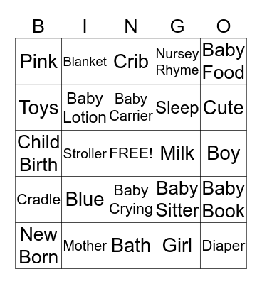 Baby Shower Bingo Card