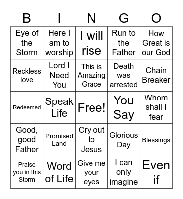 Christian worship songs Bingo Card