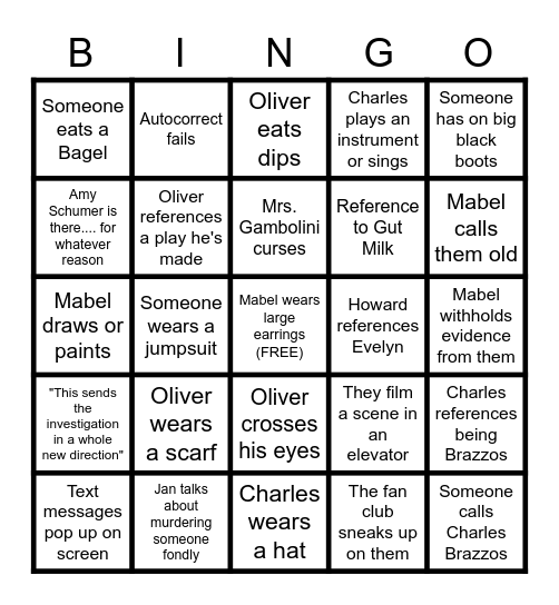 Only Murders In The Building Bingo Card