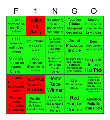 Bingo F1 2022 Bingo Card