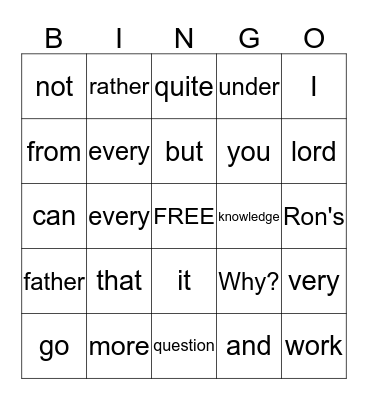 Cluster 1-20 Bingo Card