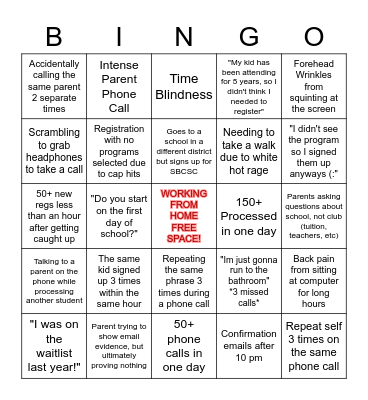 Registration Bingo Card