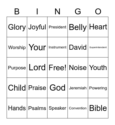 Youth Convention Bingo Card