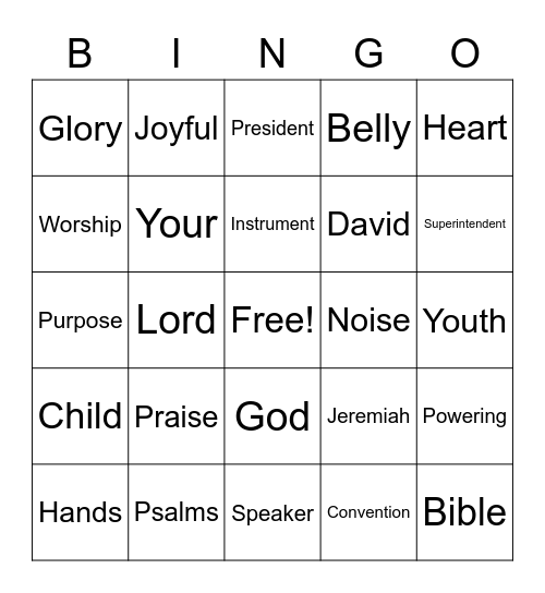 Youth Convention Bingo Card