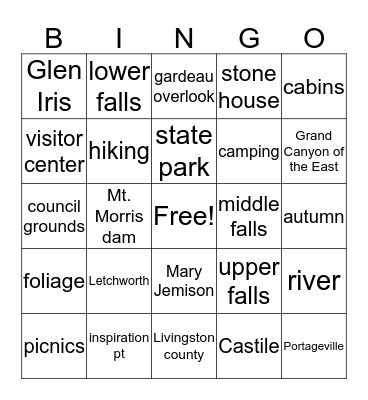 Letchworth bingo Card