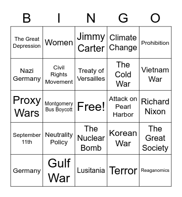 US History B Review Bingo! Bingo Card