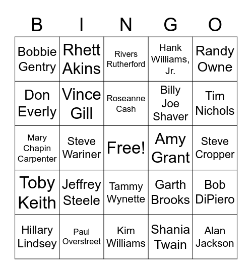 Nashville Songwriters HOF - 2000s Bingo Card