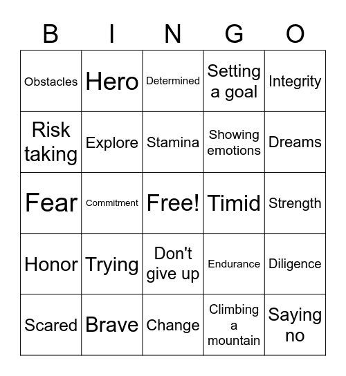 Courage Bingo Card