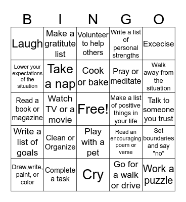 Coping Skills Bingo Card