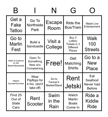 Ocean City 2022 Bingo Card