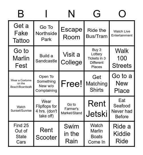 Ocean City 2022 Bingo Card