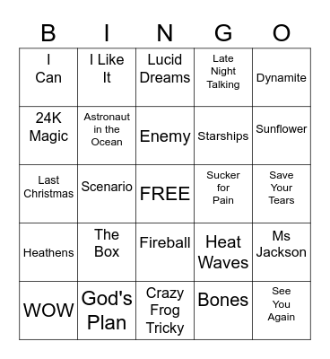 Music Bingo Card
