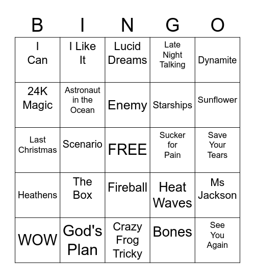 Music Bingo Card