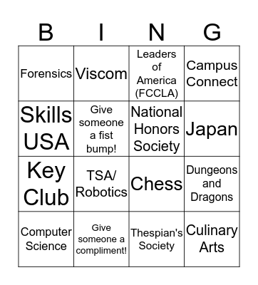 Club Fair Bingo Card